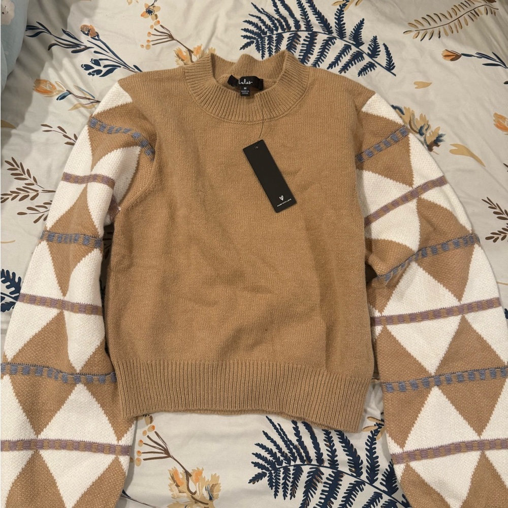 Lulu's Camel and Cream Diamond Pattern Cardigan